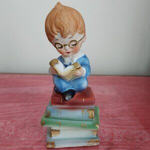 Lefton Trade Mark Exclusives Japan - Boy Reading Atop a Stack of Books #6188